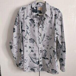 HAGGAR HERITAGE Men’s Cotton Floral Button Down Shirt, Size L